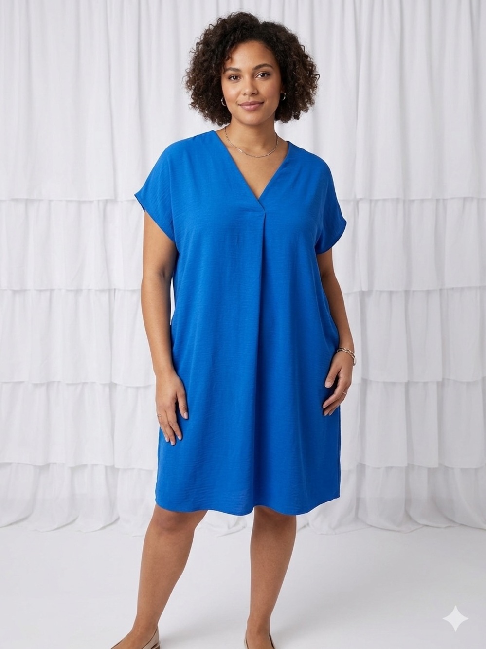 FSL Apparel Boutique Women’s V-Neck Swim Dress with 4th of July Earrings - 1X